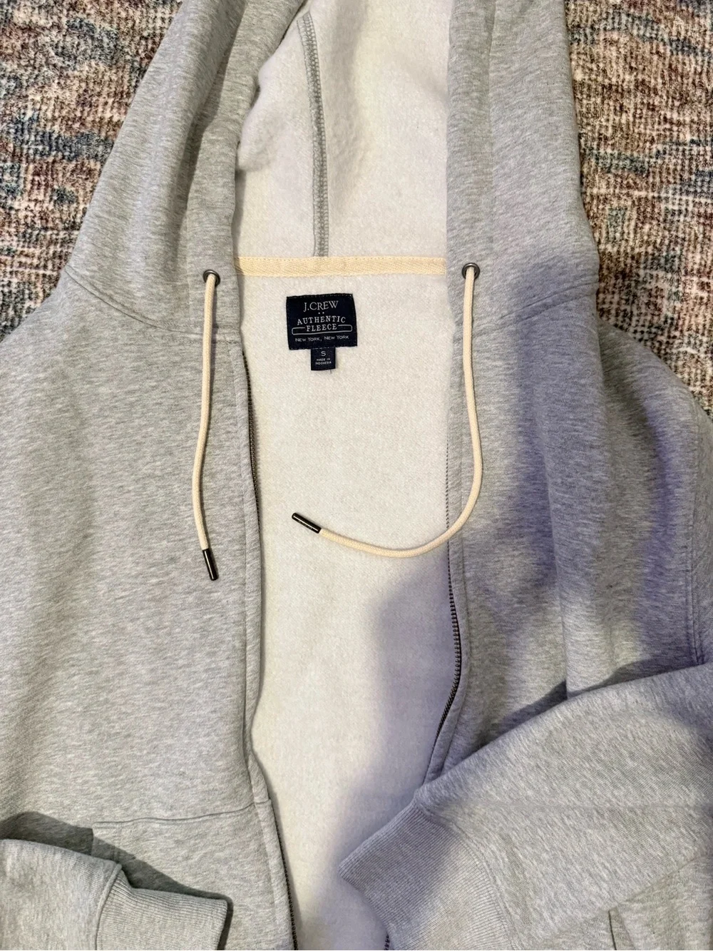 J. Crew Heather Gray Zip-Up Hoodie with Cream Drawcords